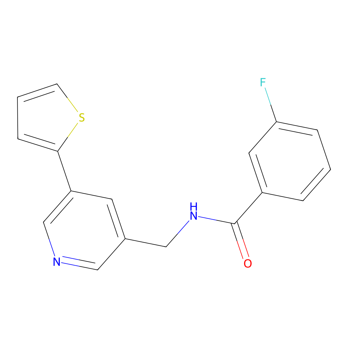 3-fluoro-N-((5-(thiophen-2-yl)pyridin-3-yl)methyl)benzamide molecular structure, CAS 2034596-49-9