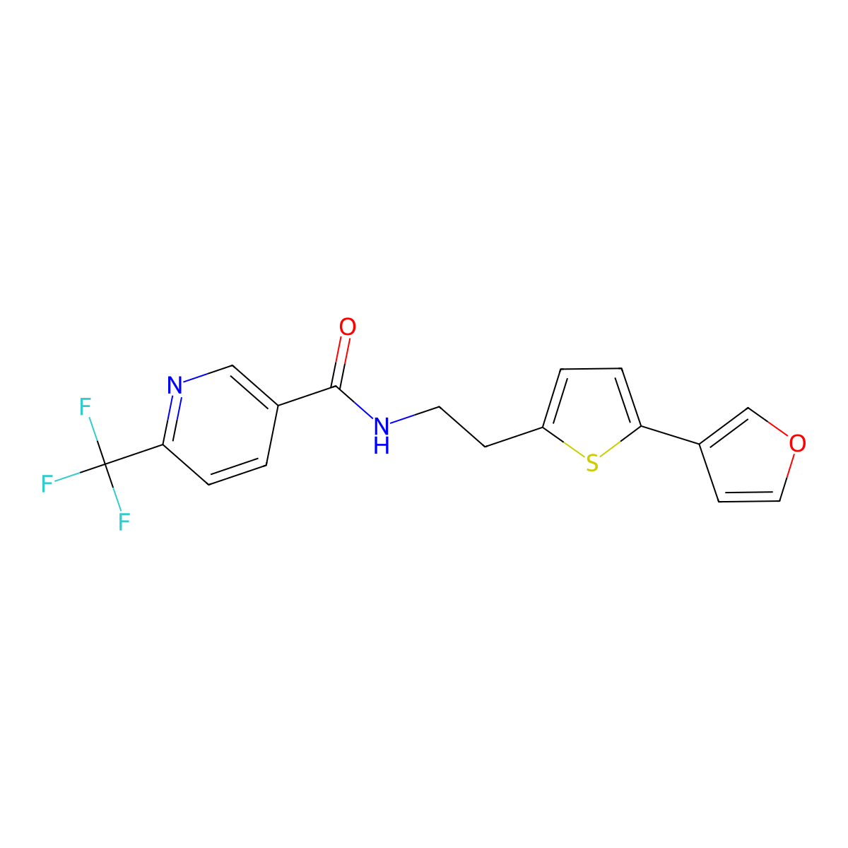 N-(2-(5-(furan-3-yl)thiophen-2-yl)ethyl)-6-(trifluoromethyl)nicotinamide molecular structure, CAS 2034596-51-3