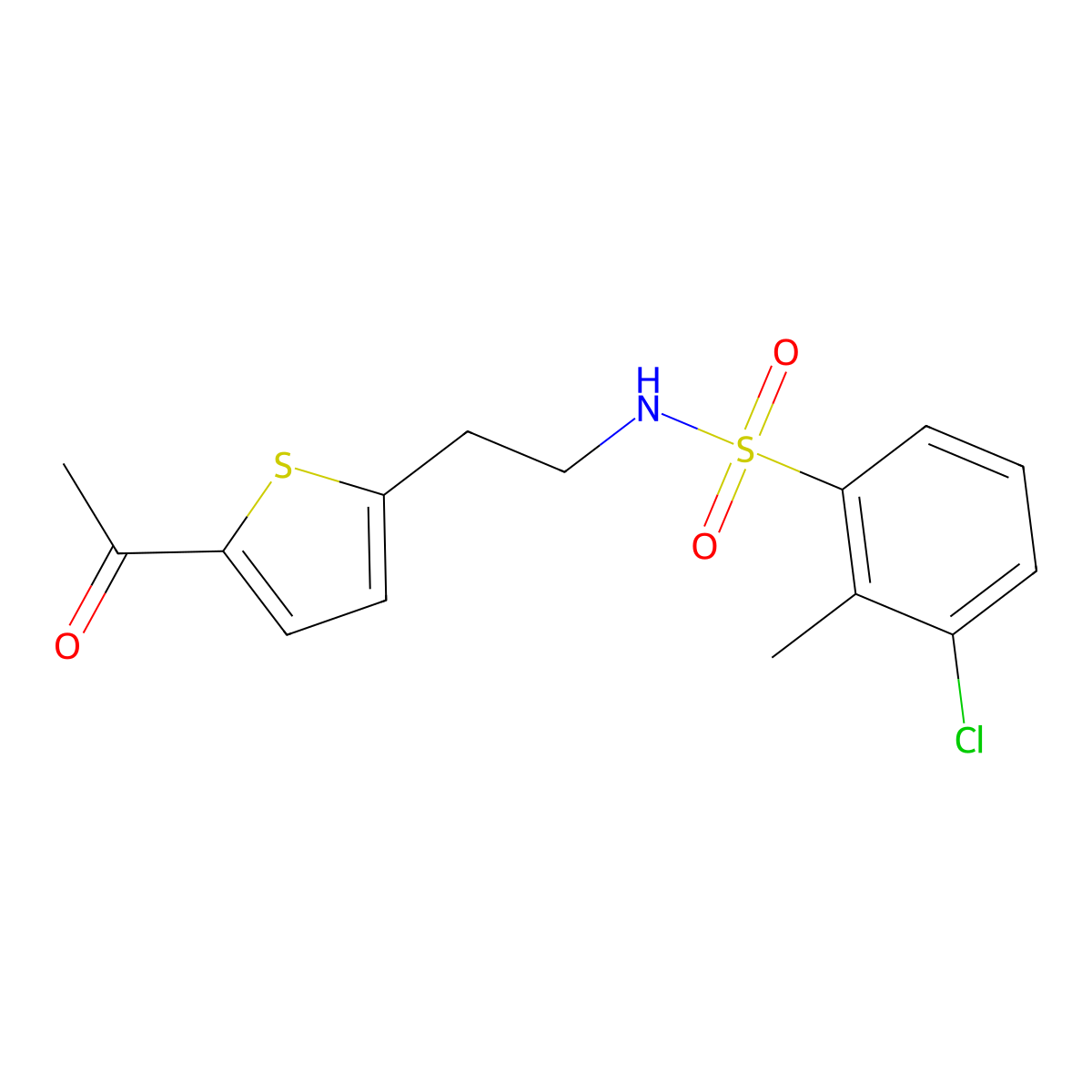 N-(2-(5-acetylthiophen-2-yl)ethyl)-3-chloro-2-methylbenzenesulfonamide molecular structure, CAS 2034596-61-5