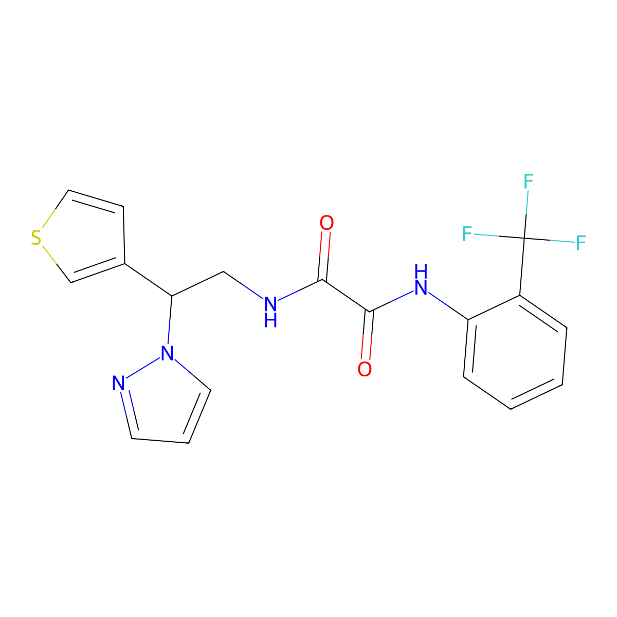 N1-(2-(1H-pyrazol-1-yl)-2-(thiophen-3-yl)ethyl)-N2-(2-(trifluoromethyl)phenyl)oxalamide molecular structure, CAS 2034596-63-7
