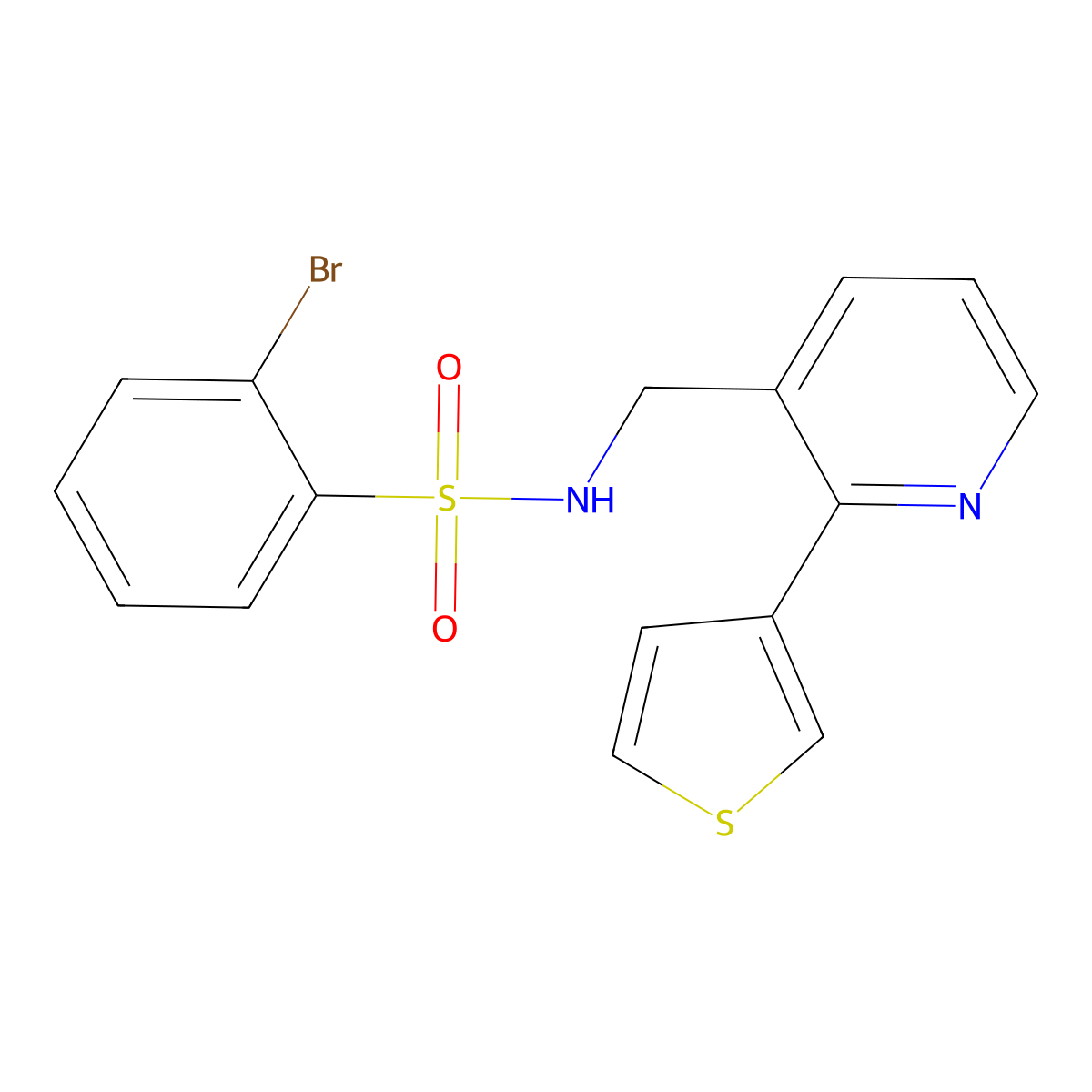 2-bromo-N-((2-(thiophen-3-yl)pyridin-3-yl)methyl)benzenesulfonamide molecular structure, CAS 2034596-83-1