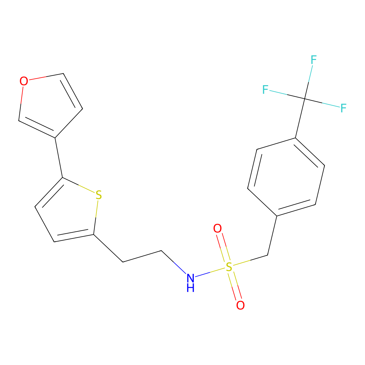 N-(2-(5-(furan-3-yl)thiophen-2-yl)ethyl)-1-(4-(trifluoromethyl)phenyl)methanesulfonamide molecular structure, CAS 2034596-88-6