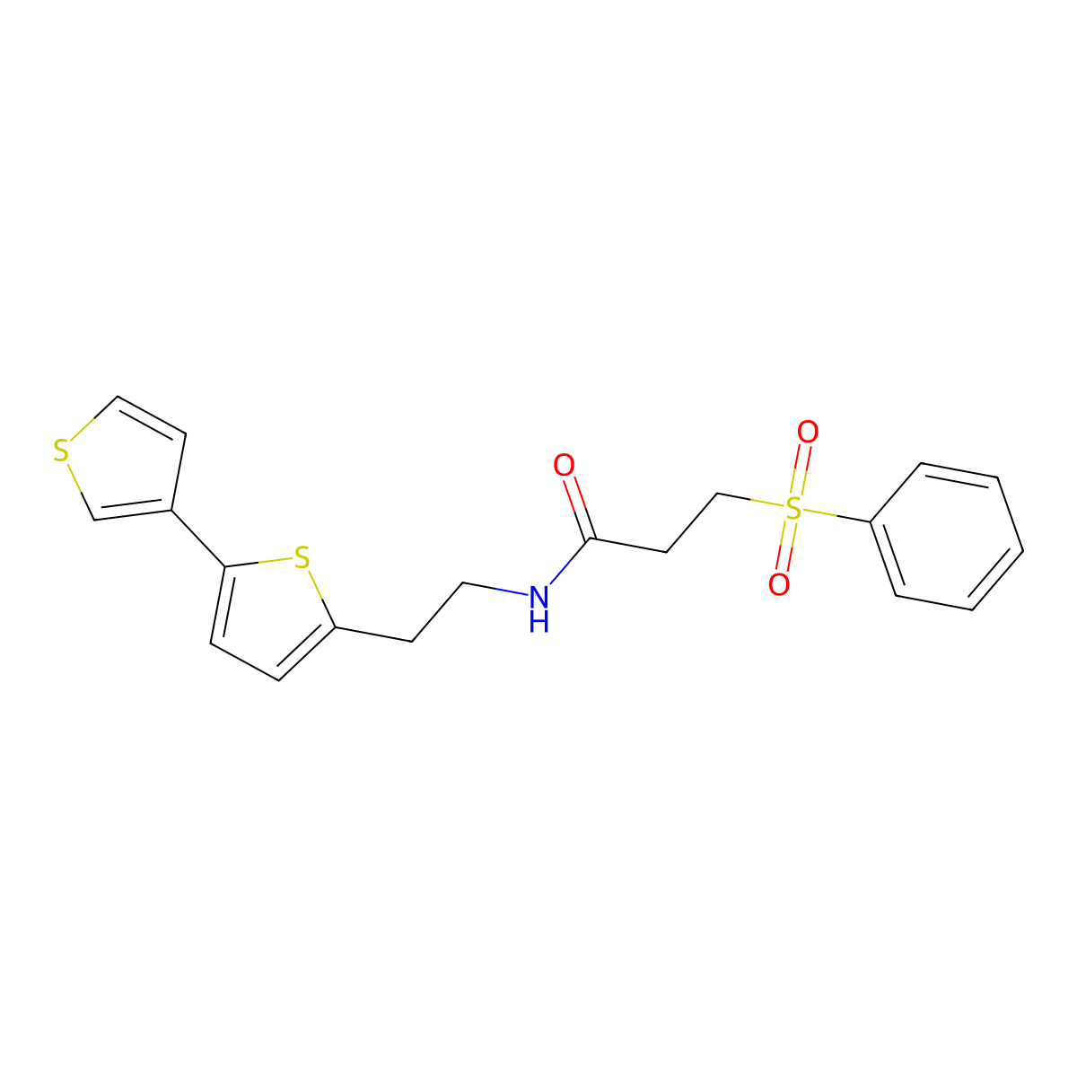 3-(benzenesulfonyl)-N-(2-{[2,3'-bithiophene]-5-yl}ethyl)propanamide molecular structure, CAS 2034596-94-4