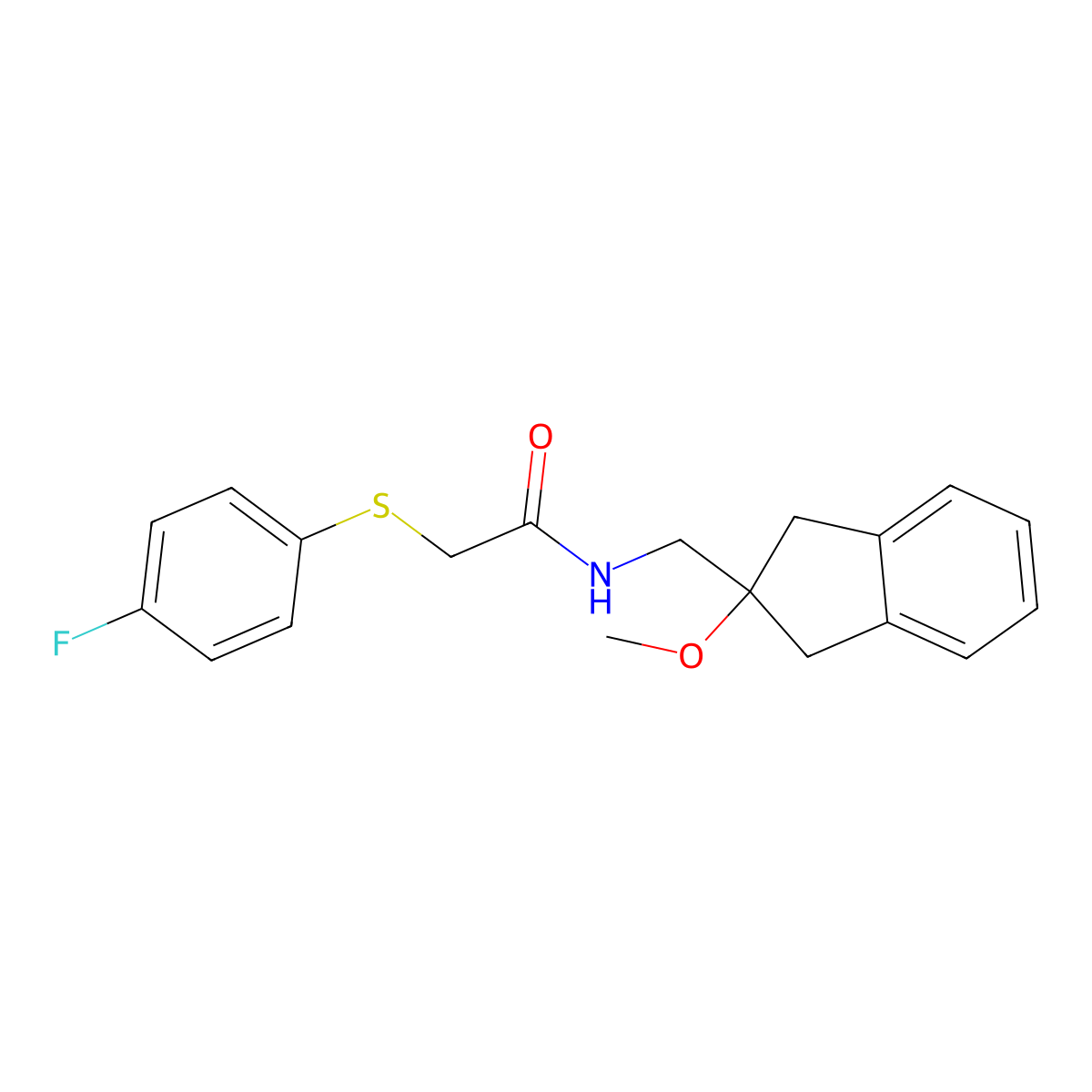 2-((4-fluorophenyl)thio)-N-((2-methoxy-2,3-dihydro-1H-inden-2-yl)methyl)acetamide molecular structure, CAS 2034596-96-6