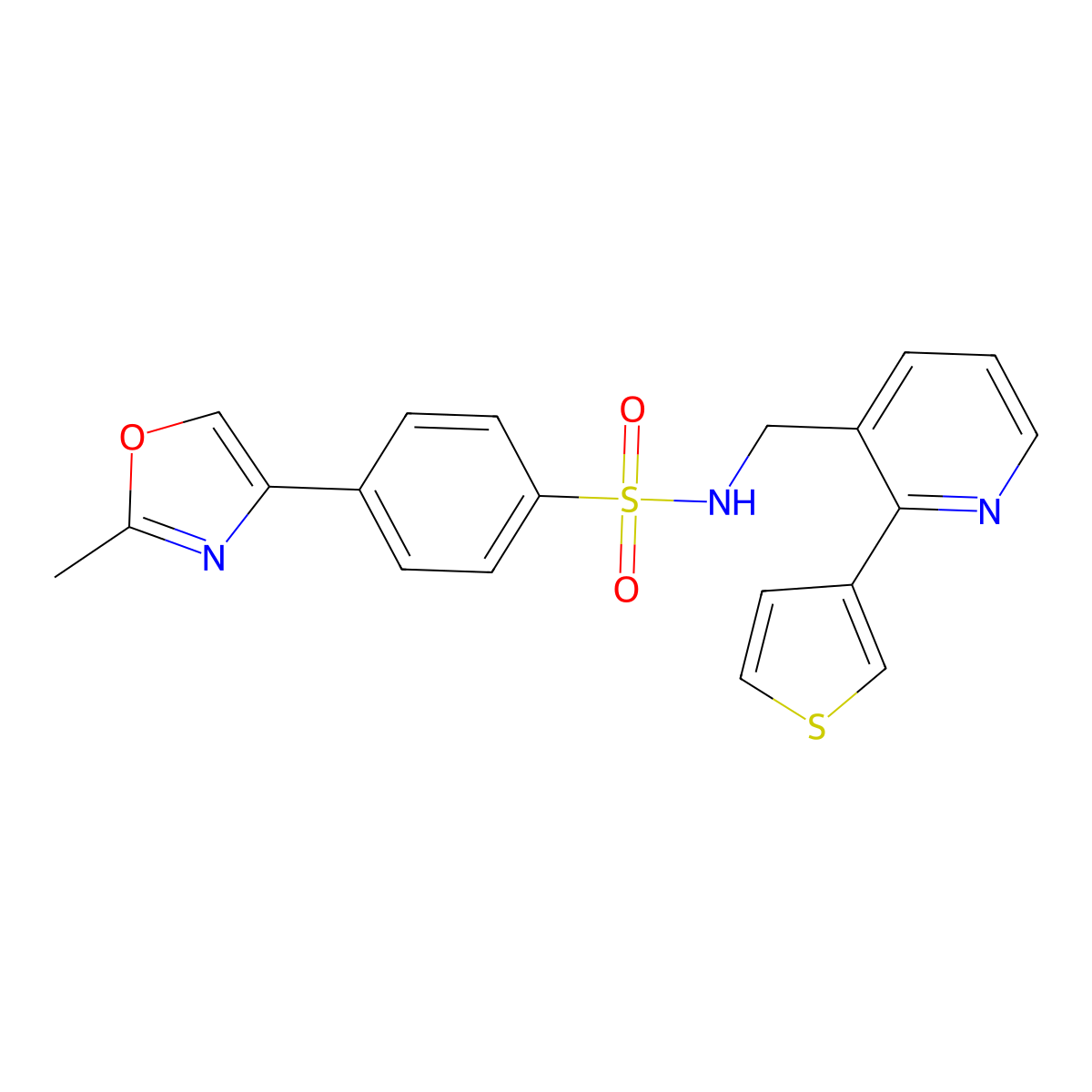 4-(2-methyloxazol-4-yl)-N-((2-(thiophen-3-yl)pyridin-3-yl)methyl)benzenesulfonamide molecular structure, CAS 2034596-98-8