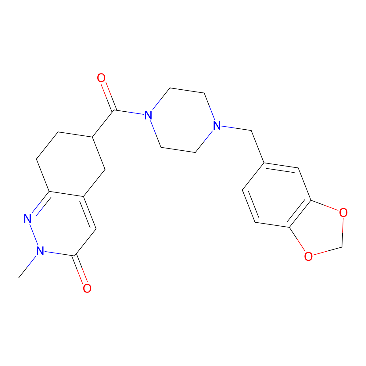 6-(4-(benzo[d][1,3]dioxol-5-ylmethyl)piperazine-1-carbonyl)-2-methyl-5,6,7,8-tetrahydrocinnolin-3(2H)-one molecular structure, CAS 2034597-09-4