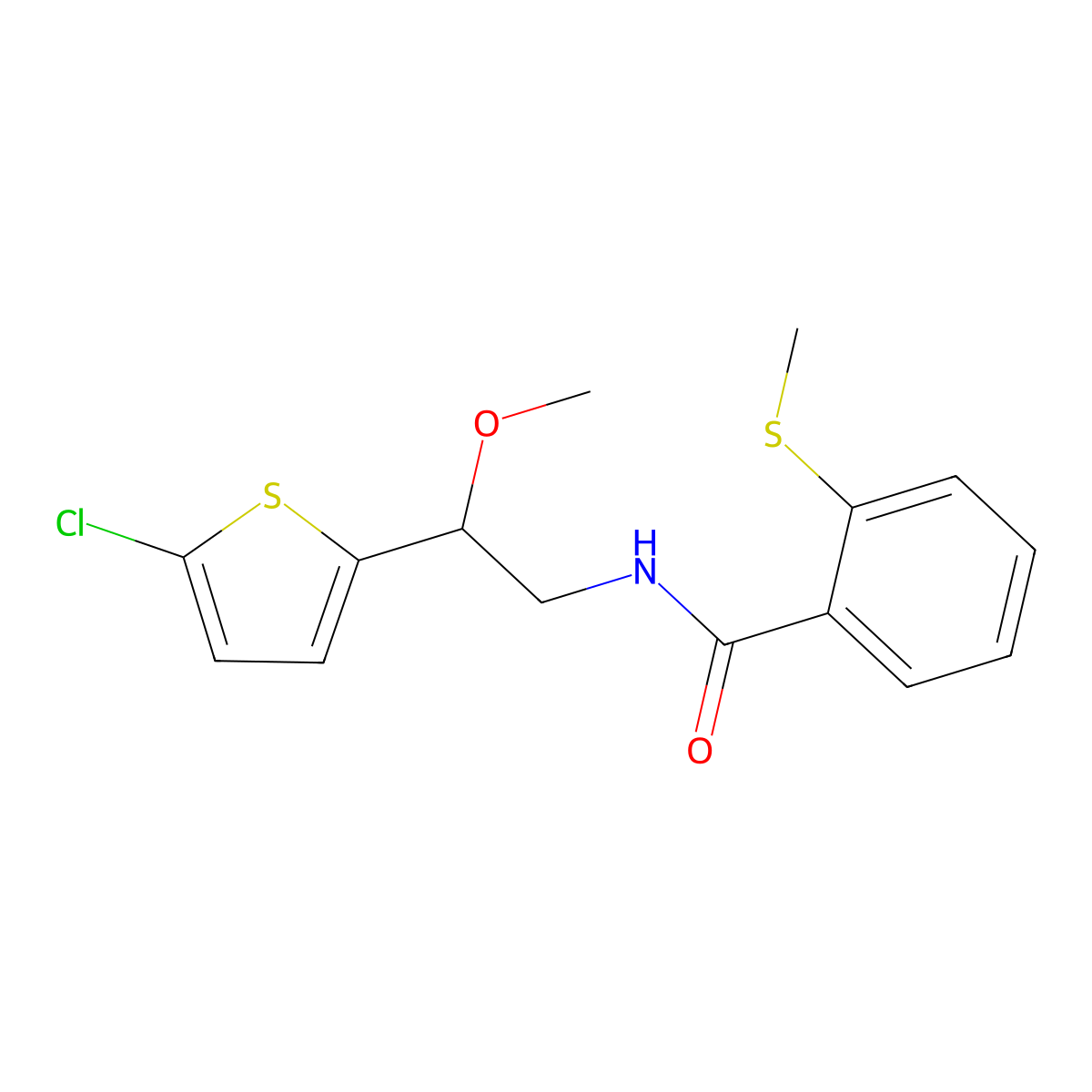 N-(2-(5-chlorothiophen-2-yl)-2-methoxyethyl)-2-(methylthio)benzamide molecular structure, CAS 2034597-10-7