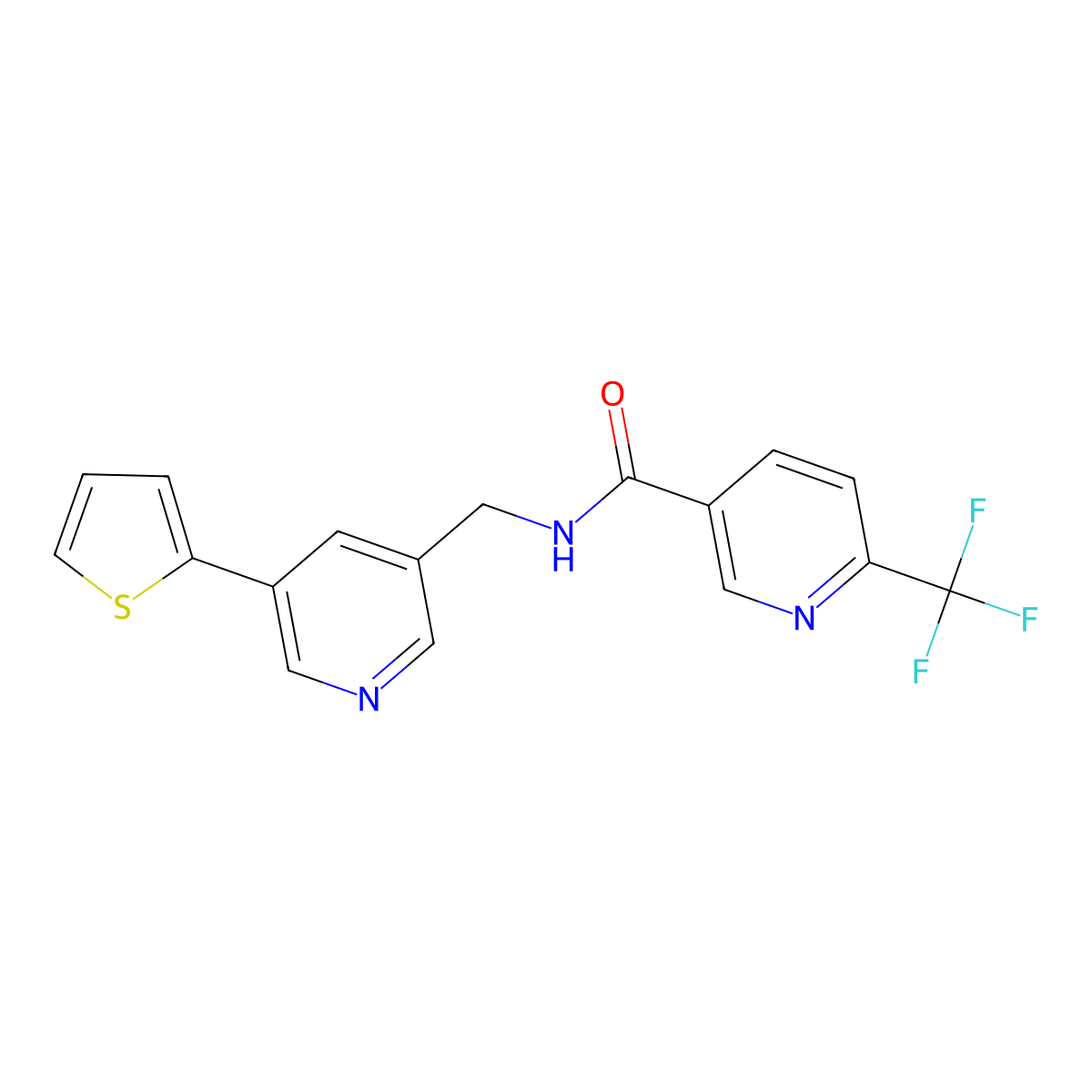 N-((5-(thiophen-2-yl)pyridin-3-yl)methyl)-6-(trifluoromethyl)nicotinamide molecular structure, CAS 2034597-23-2