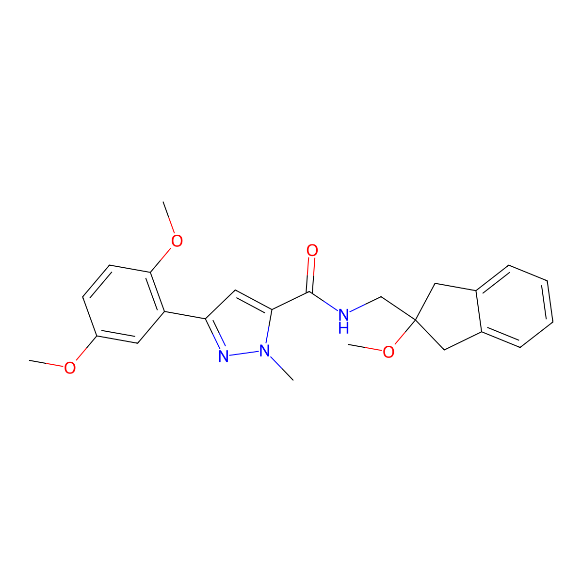 3-(2,5-dimethoxyphenyl)-N-[(2-methoxy-2,3-dihydro-1H-inden-2-yl)methyl]-1-methyl-1H-pyrazole-5-carboxamide molecular structure, CAS 2034597-26-5