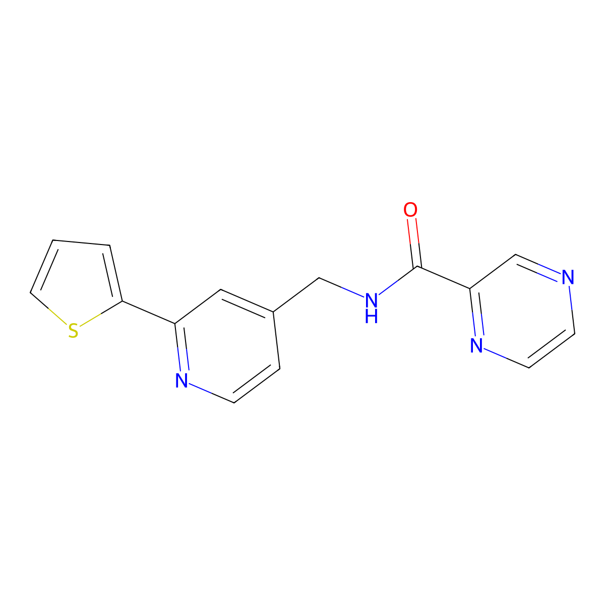 N-((2-(thiophen-2-yl)pyridin-4-yl)methyl)pyrazine-2-carboxamide molecular structure, CAS 2034597-29-8