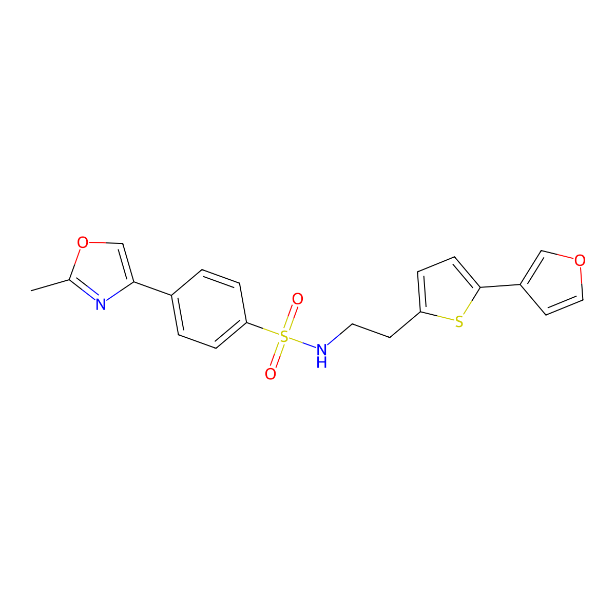 N-(2-(5-(furan-3-yl)thiophen-2-yl)ethyl)-4-(2-methyloxazol-4-yl)benzenesulfonamide molecular structure, CAS 2034597-36-7
