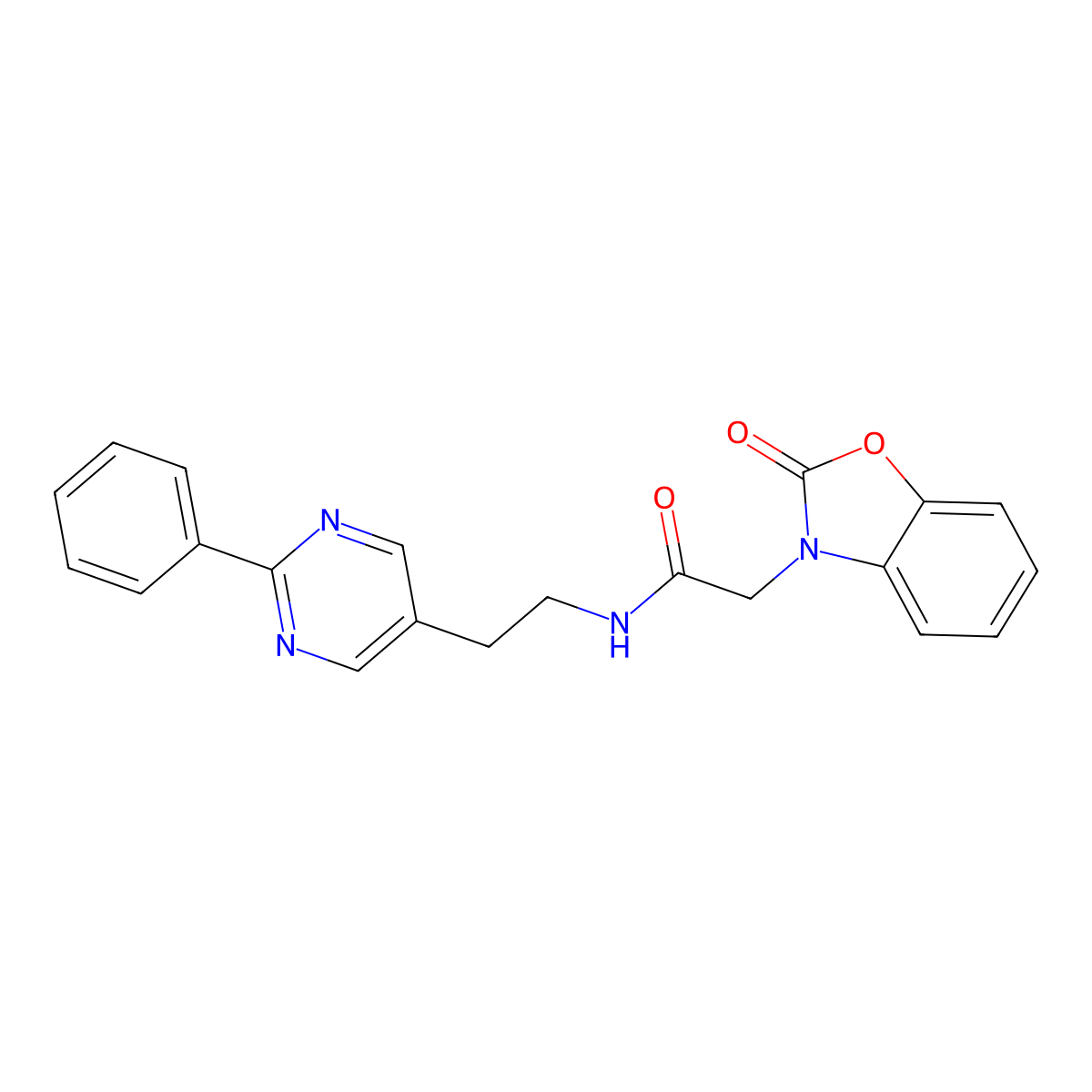 2-(2-oxobenzo[d]oxazol-3(2H)-yl)-N-(2-(2-phenylpyrimidin-5-yl)ethyl)acetamide molecular structure, CAS 2034597-41-4