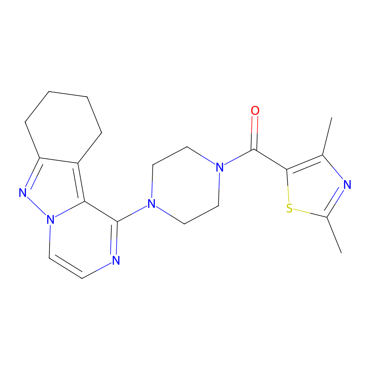 (2,4-Dimethylthiazol-5-yl)(4-(7,8,9,10-tetrahydropyrazino[1,2-b]indazol-1-yl)piperazin-1-yl)methanone molecular structure, CAS 2034597-43-6