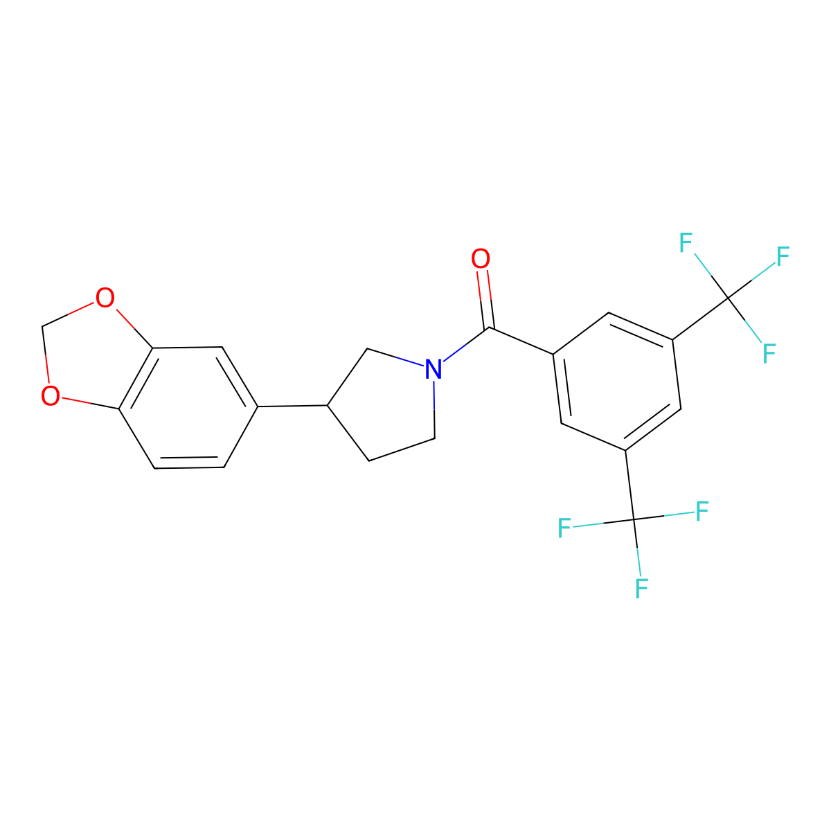 (3-(Benzo[d][1,3]dioxol-5-yl)pyrrolidin-1-yl)(3,5-bis(trifluoromethyl)phenyl)methanone molecular structure, CAS 2034597-44-7