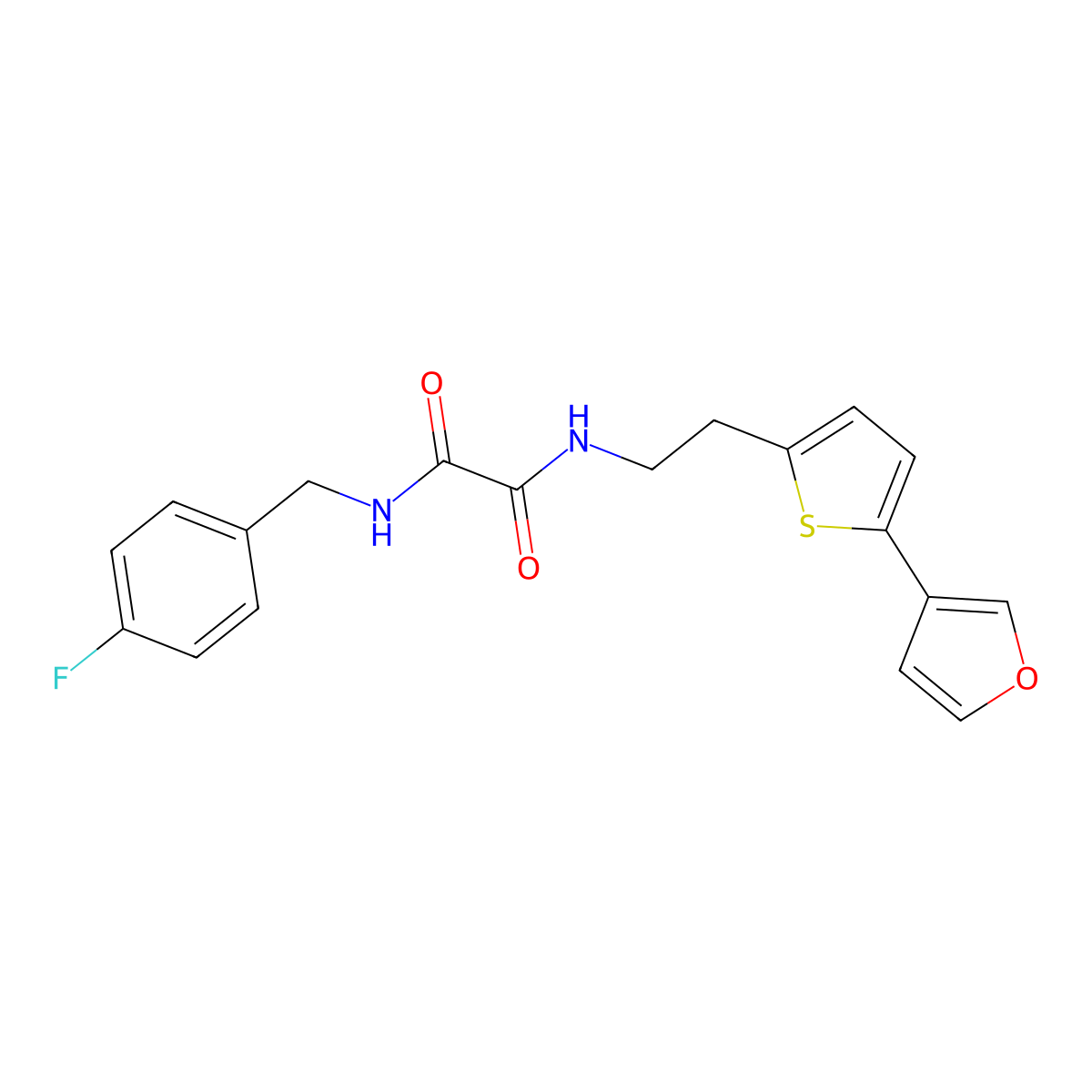 N1-(4-fluorobenzyl)-N2-(2-(5-(furan-3-yl)thiophen-2-yl)ethyl)oxalamide molecular structure, CAS 2034597-56-1