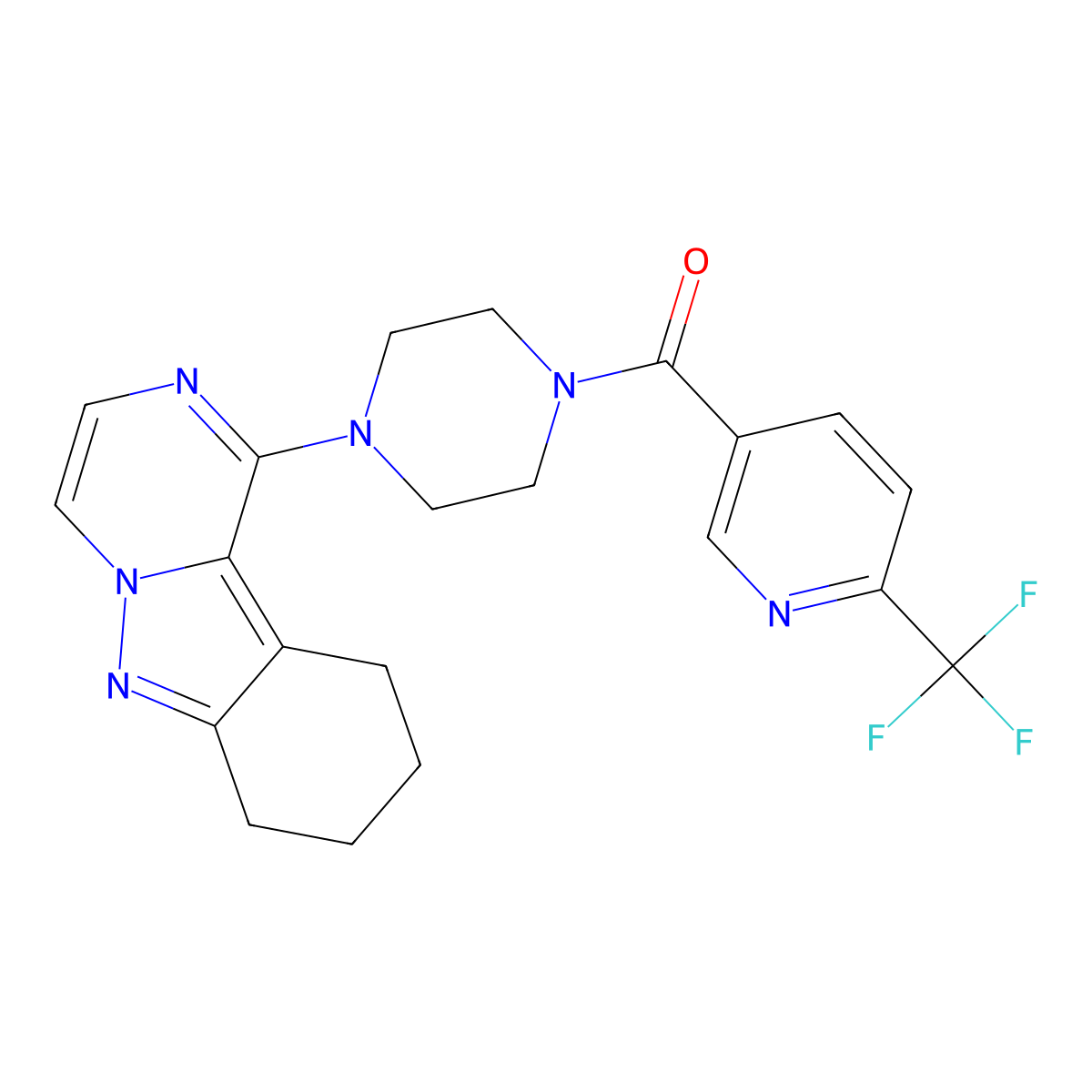 (4-(7,8,9,10-Tetrahydropyrazino[1,2-b]indazol-1-yl)piperazin-1-yl)(6-(trifluoromethyl)pyridin-3-yl)methanone molecular structure, CAS 2034597-63-0