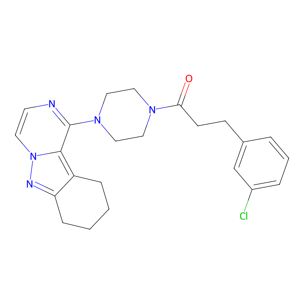 3-(3-Chlorophenyl)-1-(4-(7,8,9,10-tetrahydropyrazino[1,2-b]indazol-1-yl)piperazin-1-yl)propan-1-one molecular structure, CAS 2034597-71-0