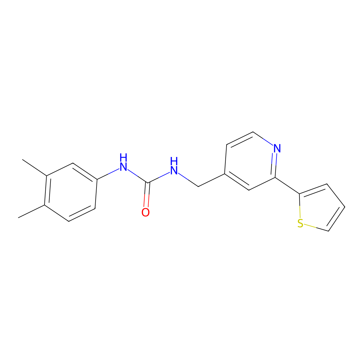 1-(3,4-Dimethylphenyl)-3-((2-(thiophen-2-yl)pyridin-4-yl)methyl)urea molecular structure, CAS 2034597-76-5