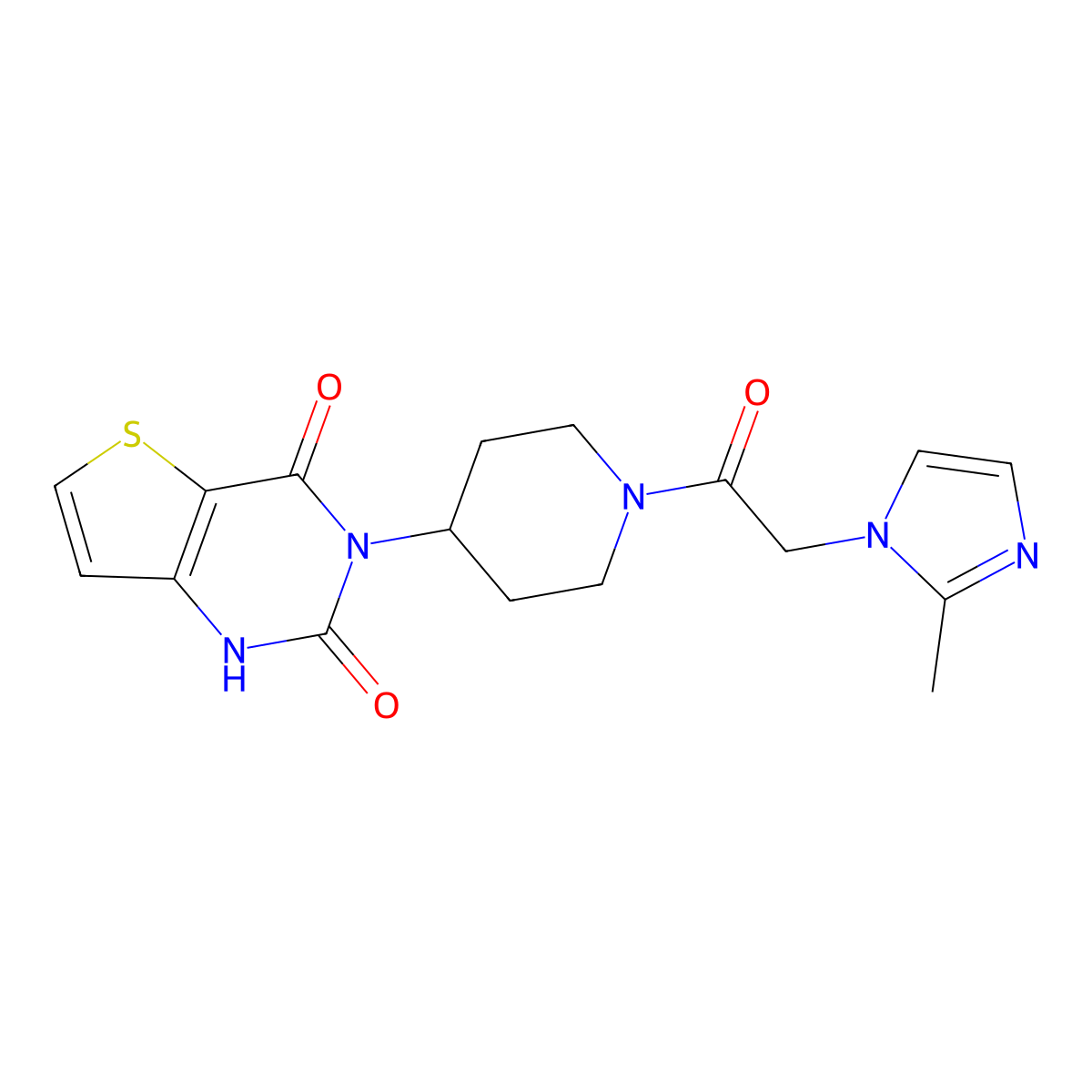 3-(1-(2-(2-methyl-1H-imidazol-1-yl)acetyl)piperidin-4-yl)thieno[3,2-d]pyrimidine-2,4(1H,3H)-dione molecular structure, CAS 2034597-77-6