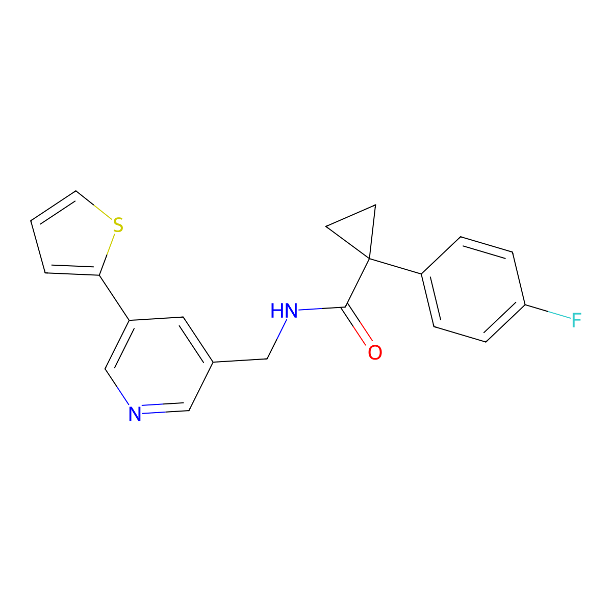 1-(4-fluorophenyl)-N-((5-(thiophen-2-yl)pyridin-3-yl)methyl)cyclopropanecarboxamide molecular structure, CAS 2034597-78-7