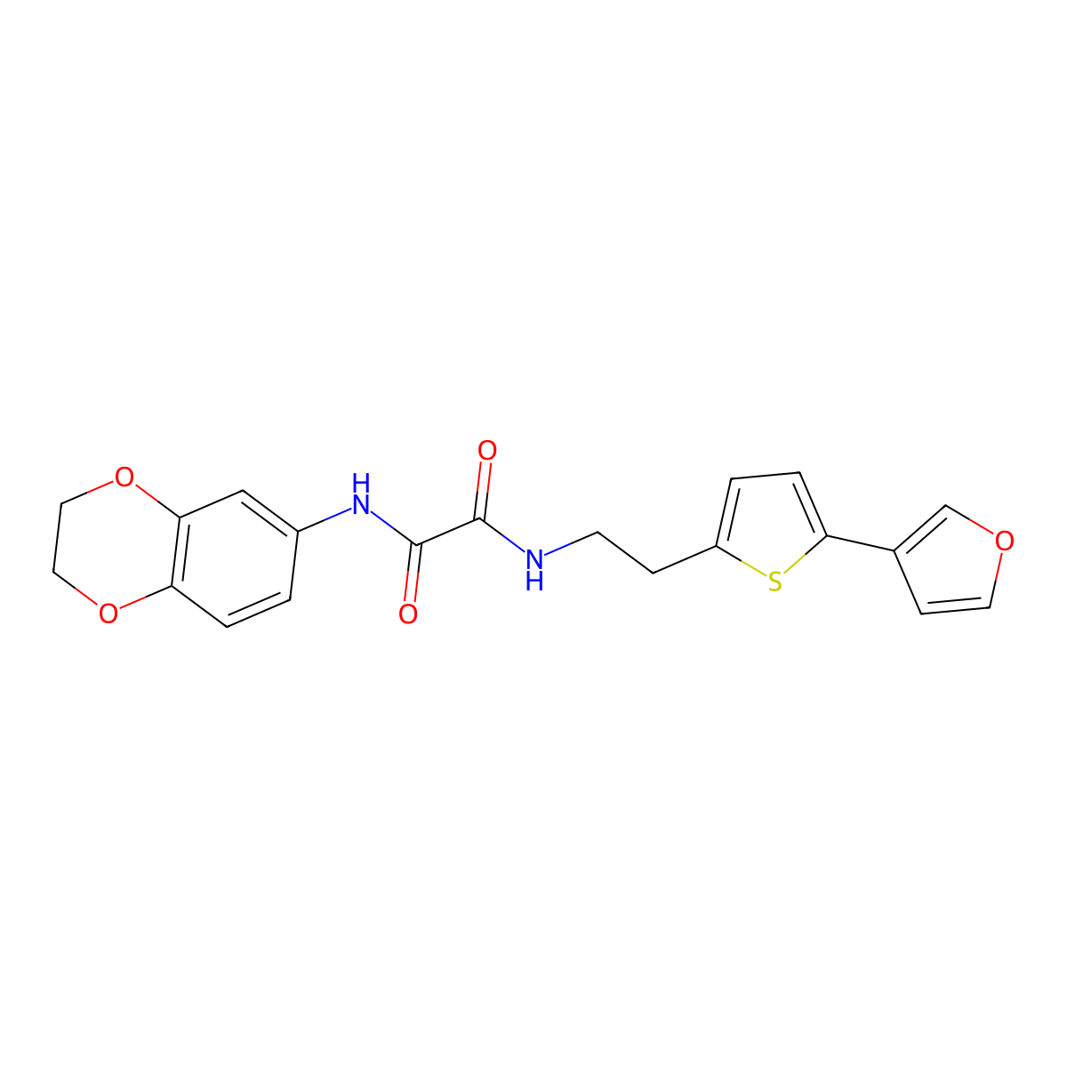 N1-(2,3-dihydrobenzo[b][1,4]dioxin-6-yl)-N2-(2-(5-(furan-3-yl)thiophen-2-yl)ethyl)oxalamide molecular structure, CAS 2034597-81-2