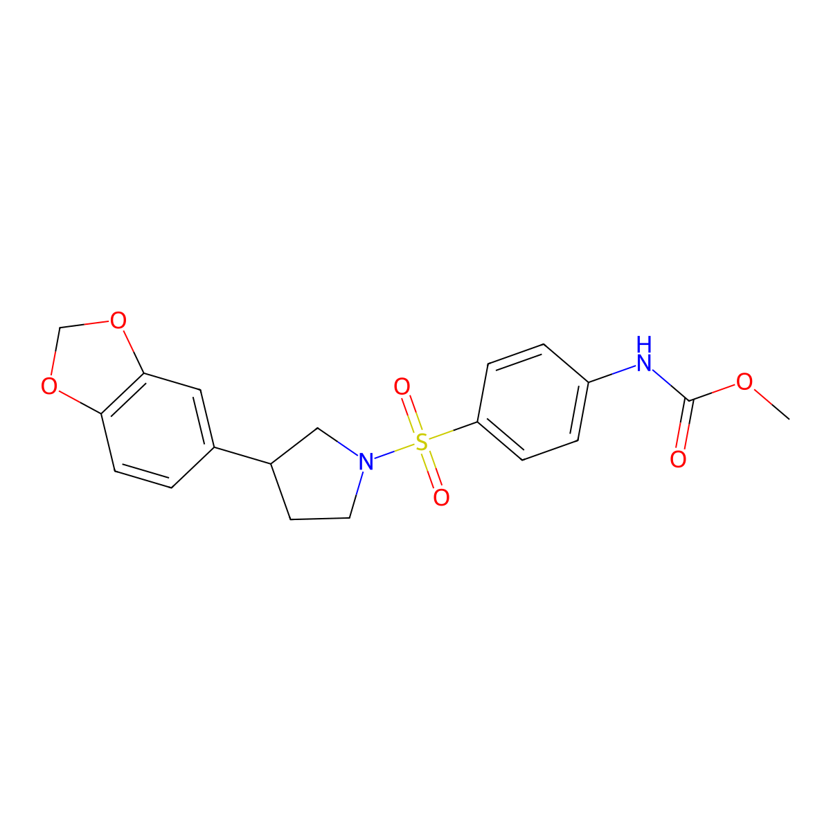 Methyl (4-((3-(benzo[d][1,3]dioxol-5-yl)pyrrolidin-1-yl)sulfonyl)phenyl)carbamate molecular structure, CAS 2034597-83-4