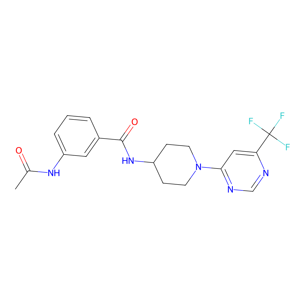 3-acetamido-N-{1-[6-(trifluoromethyl)pyrimidin-4-yl]piperidin-4-yl}benzamide molecular structure, CAS 2034597-85-6