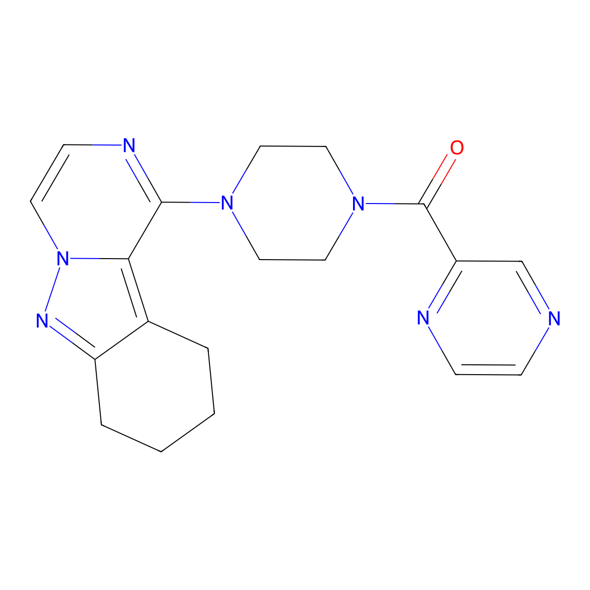 1-[4-(Pyrazin-2-ylcarbonyl)piperazin-1-yl]-7,8,9,10-tetrahydropyrazino[1,2-b]indazole molecular structure, CAS 2034597-87-8