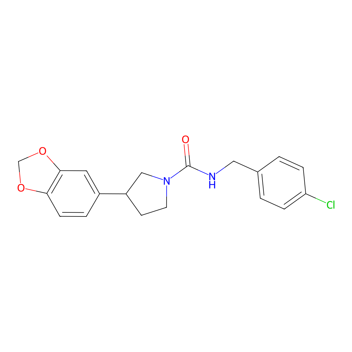 3-(benzo[d][1,3]dioxol-5-yl)-N-(4-chlorobenzyl)pyrrolidine-1-carboxamide molecular structure, CAS 2034598-15-5