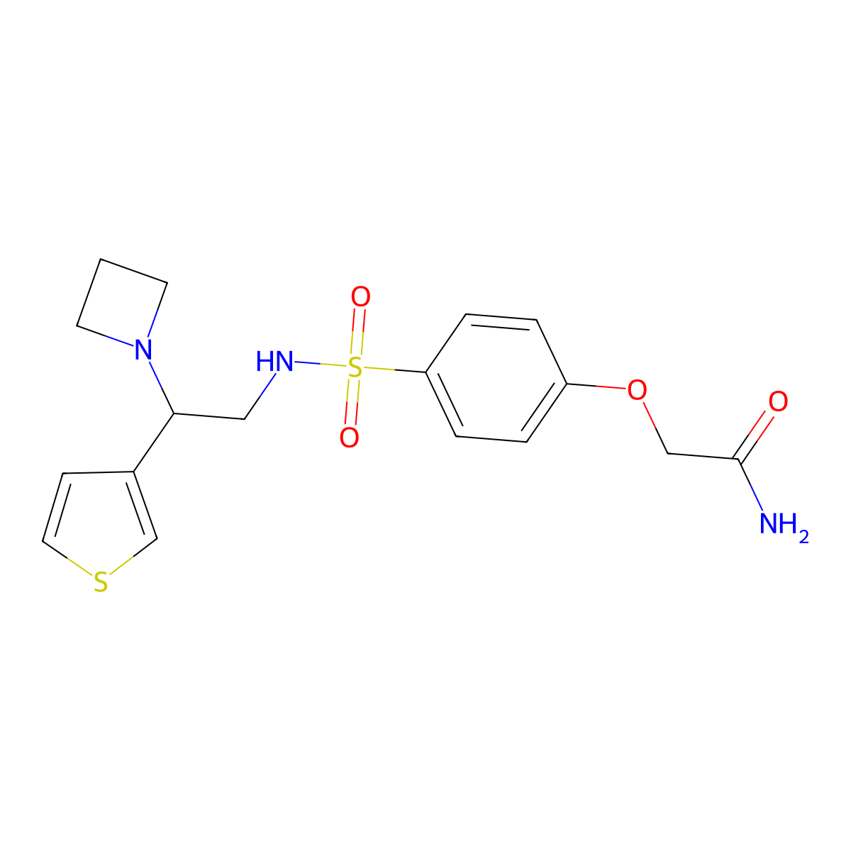 2-(4-(N-(2-(azetidin-1-yl)-2-(thiophen-3-yl)ethyl)sulfamoyl)phenoxy)acetamide molecular structure, CAS 2034598-19-9