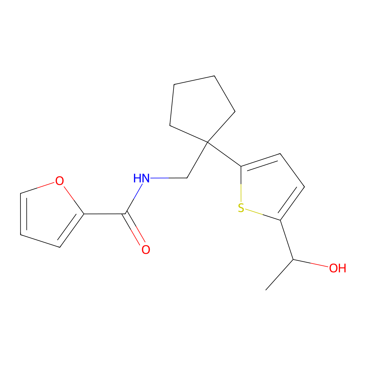 N-((1-(5-(1-hydroxyethyl)thiophen-2-yl)cyclopentyl)methyl)furan-2-carboxamide molecular structure, CAS 2034598-21-3