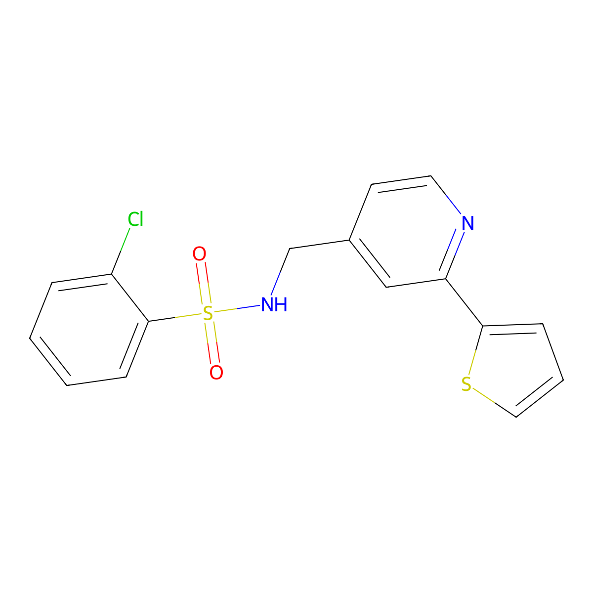 2-chloro-N-((2-(thiophen-2-yl)pyridin-4-yl)methyl)benzenesulfonamide molecular structure, CAS 2034598-22-4