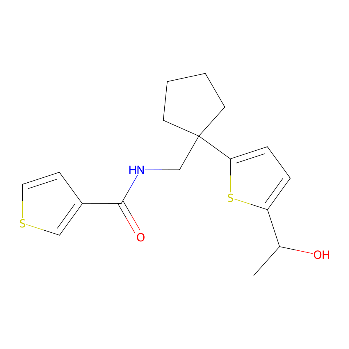 N-((1-(5-(1-hydroxyethyl)thiophen-2-yl)cyclopentyl)methyl)thiophene-3-carboxamide molecular structure, CAS 2034598-28-0