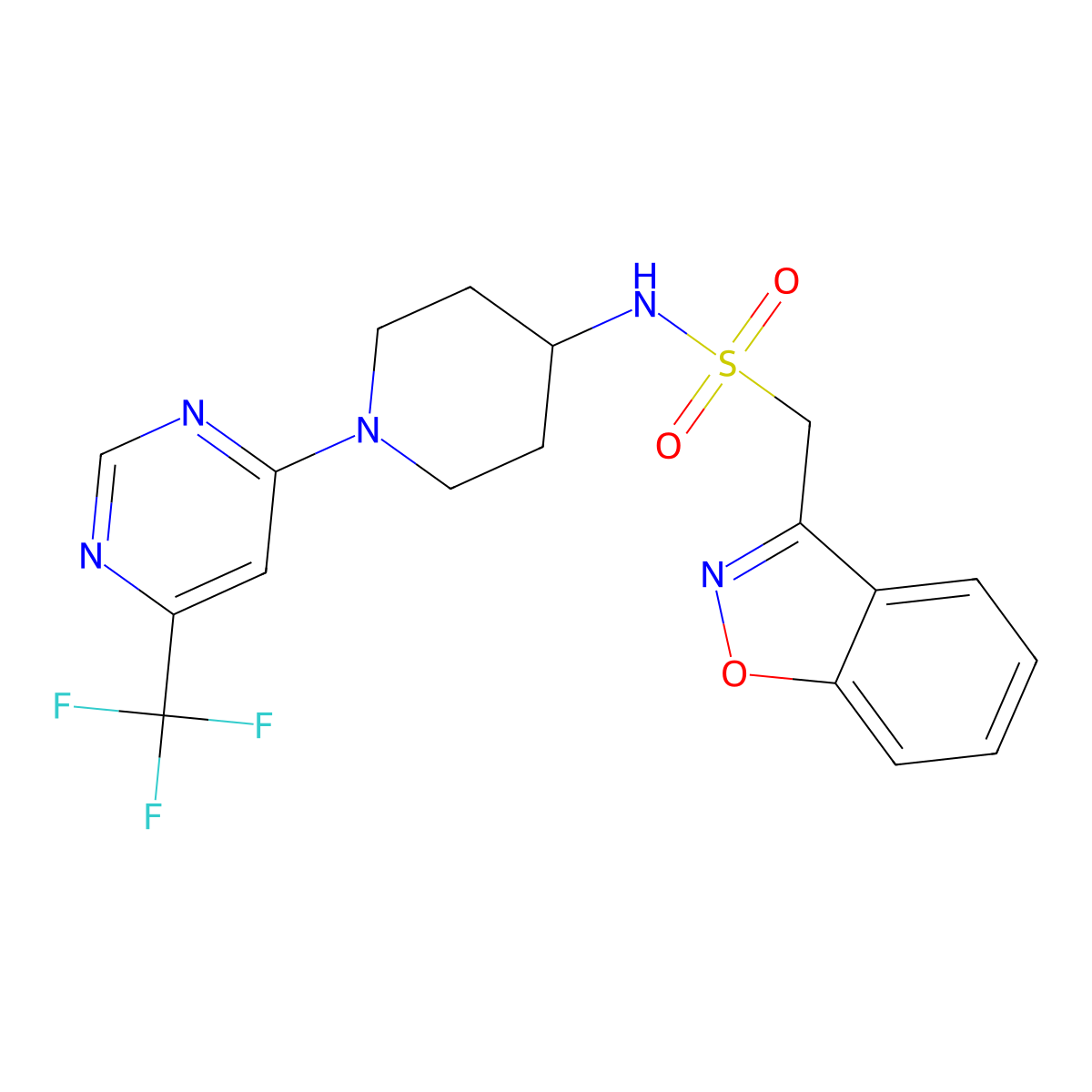 1-(benzo[d]isoxazol-3-yl)-N-(1-(6-(trifluoromethyl)pyrimidin-4-yl)piperidin-4-yl)methanesulfonamide molecular structure, CAS 2034598-30-4