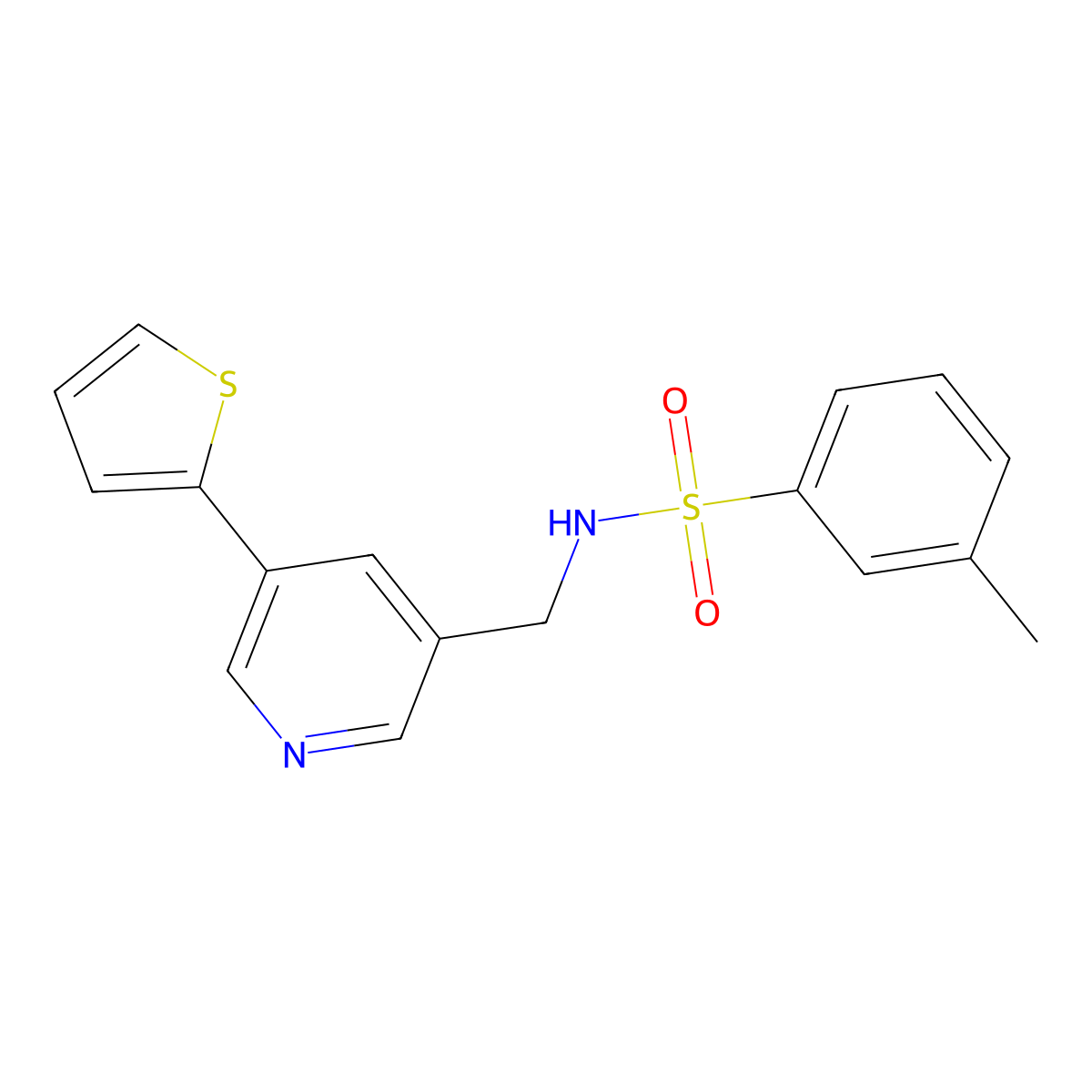 3-methyl-N-((5-(thiophen-2-yl)pyridin-3-yl)methyl)benzenesulfonamide molecular structure, CAS 2034598-33-7
