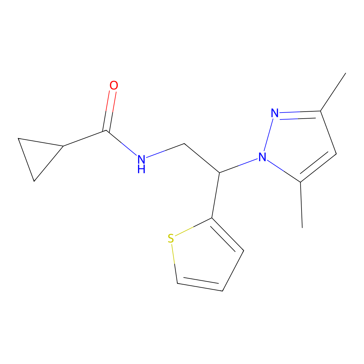 N-[2-(3,5-dimethyl-1H-pyrazol-1-yl)-2-(thiophen-2-yl)ethyl]cyclopropanecarboxamide molecular structure, CAS 2034598-37-1