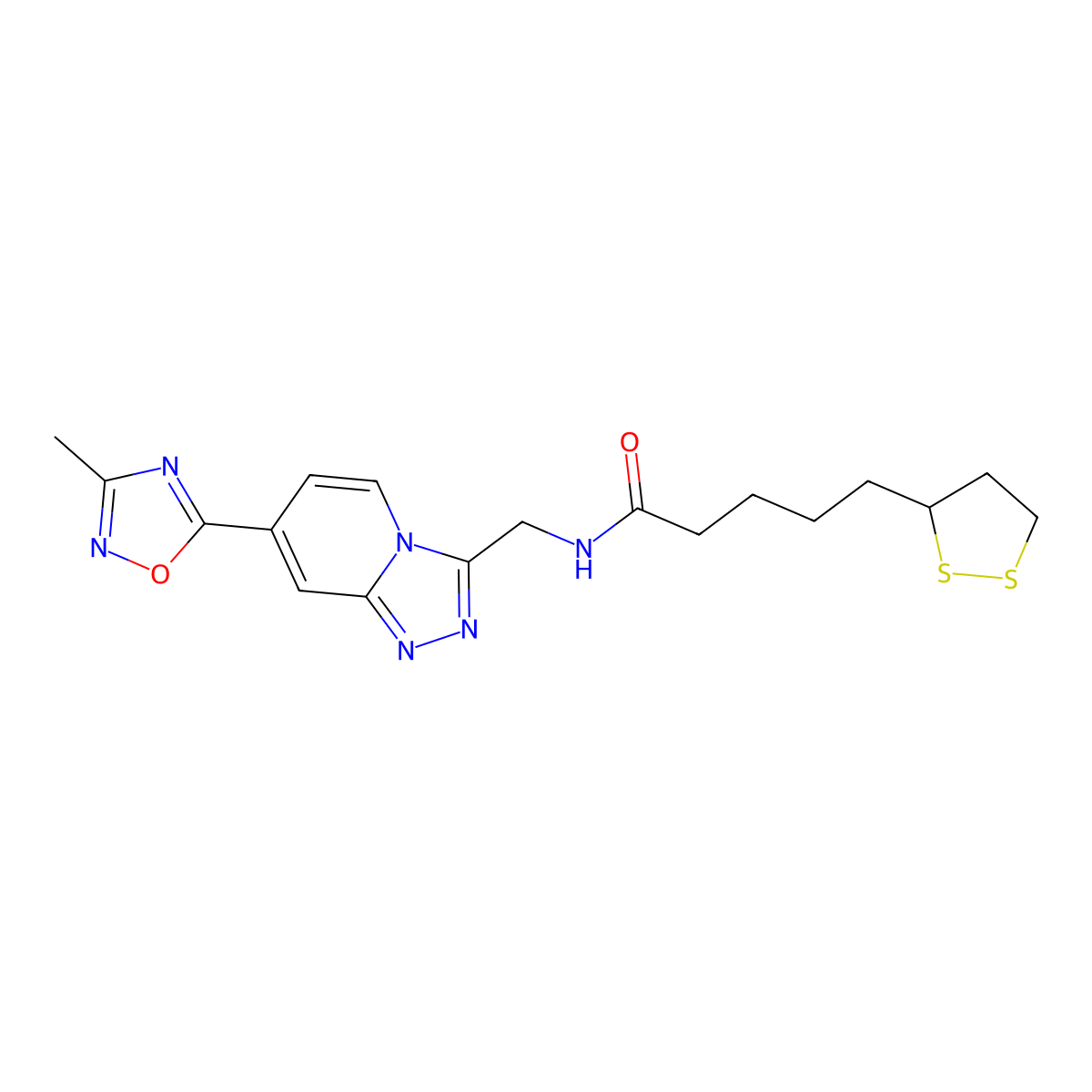 5-(1,2-dithiolan-3-yl)-N-((7-(3-methyl-1,2,4-oxadiazol-5-yl)-[1,2,4]triazolo[4,3-a]pyridin-3-yl)methyl)pentanamide molecular structure, CAS 2034598-45-1