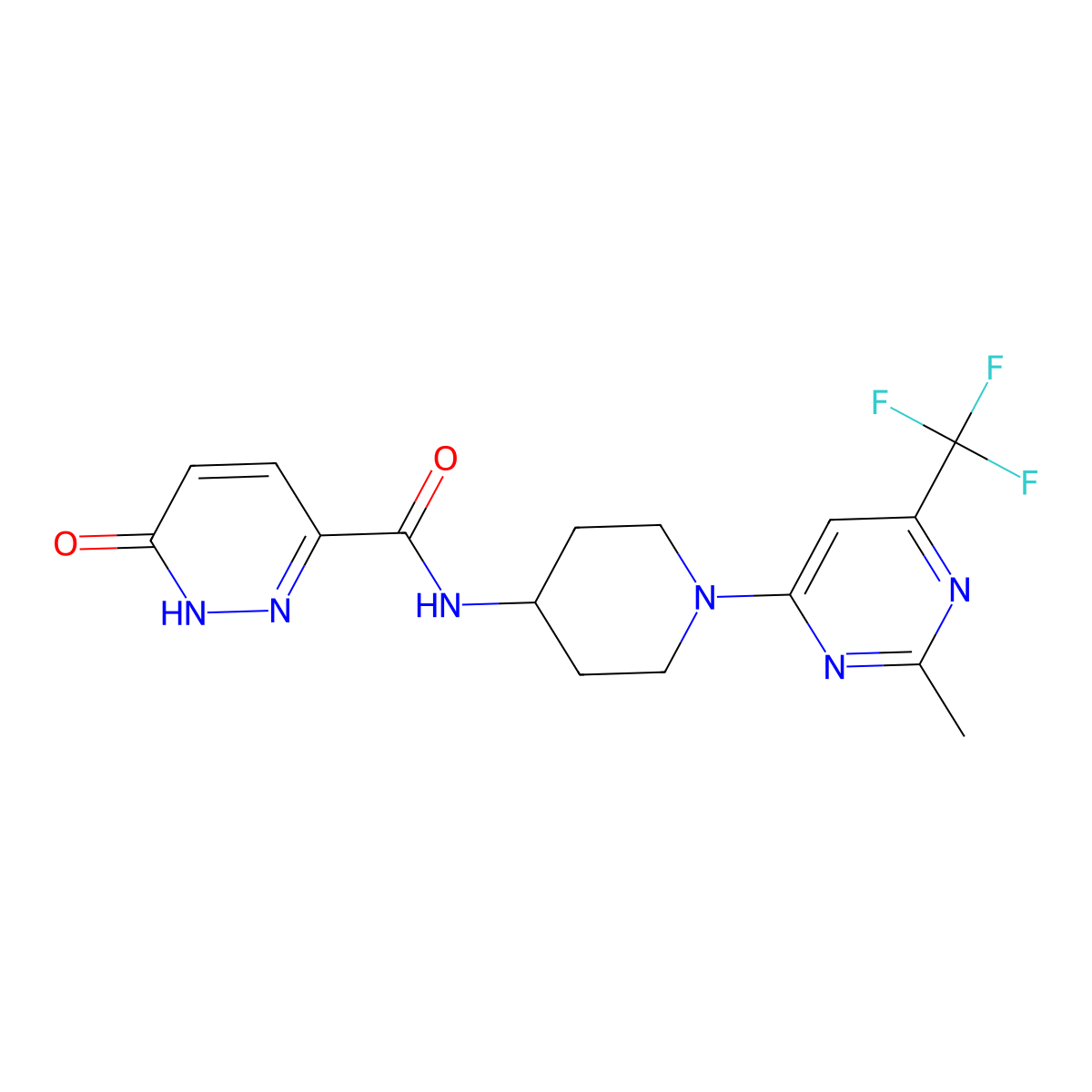 N-(1-(2-methyl-6-(trifluoromethyl)pyrimidin-4-yl)piperidin-4-yl)-6-oxo-1,6-dihydropyridazine-3-carboxamide molecular structure, CAS 2034598-52-0