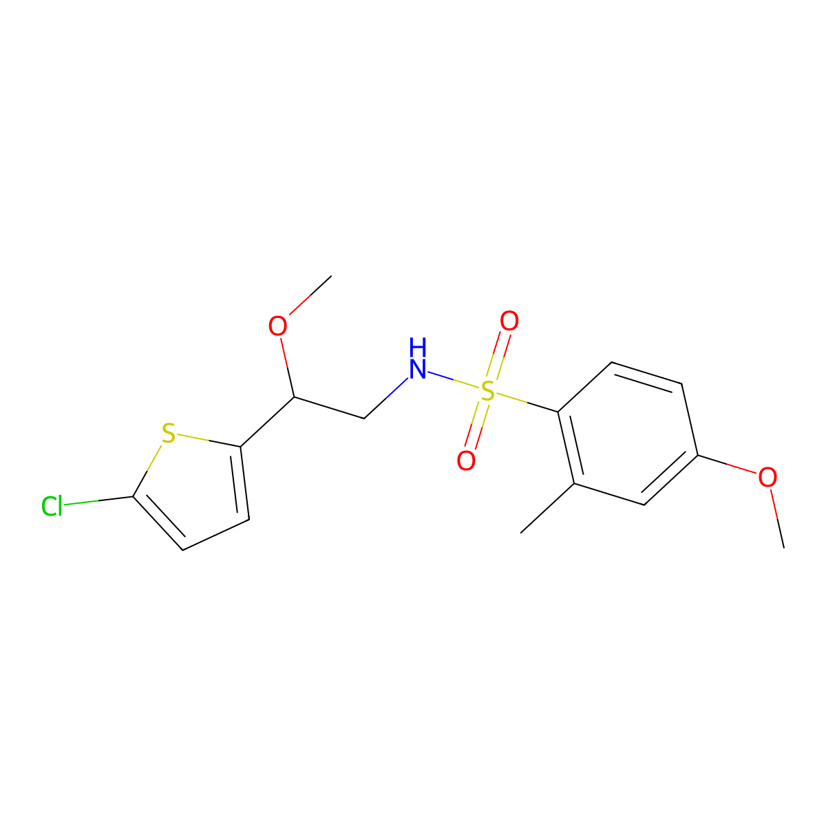 N-(2-(5-chlorothiophen-2-yl)-2-methoxyethyl)-4-methoxy-2-methylbenzenesulfonamide molecular structure, CAS 2034598-80-4