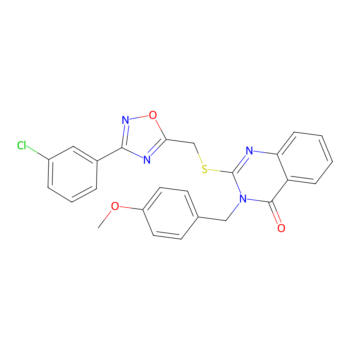 2-(((3-(3-chlorophenyl)-1,2,4-oxadiazol-5-yl)methyl)thio)-3-(4-methoxybenzyl)quinazolin-4(3H)-one molecular structure, CAS 2034598-85-9