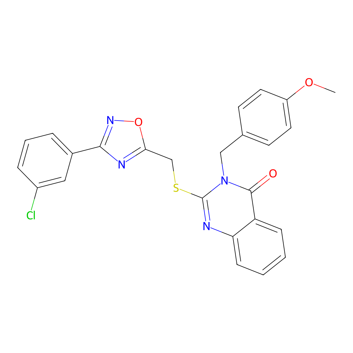 2-(((3-(3-chlorophenyl)-1,2,4-oxadiazol-5-yl)methyl)thio)-3-(4-methoxybenzyl)quinazolin-4(3H)-one molecular structure, CAS 2034598-85-9