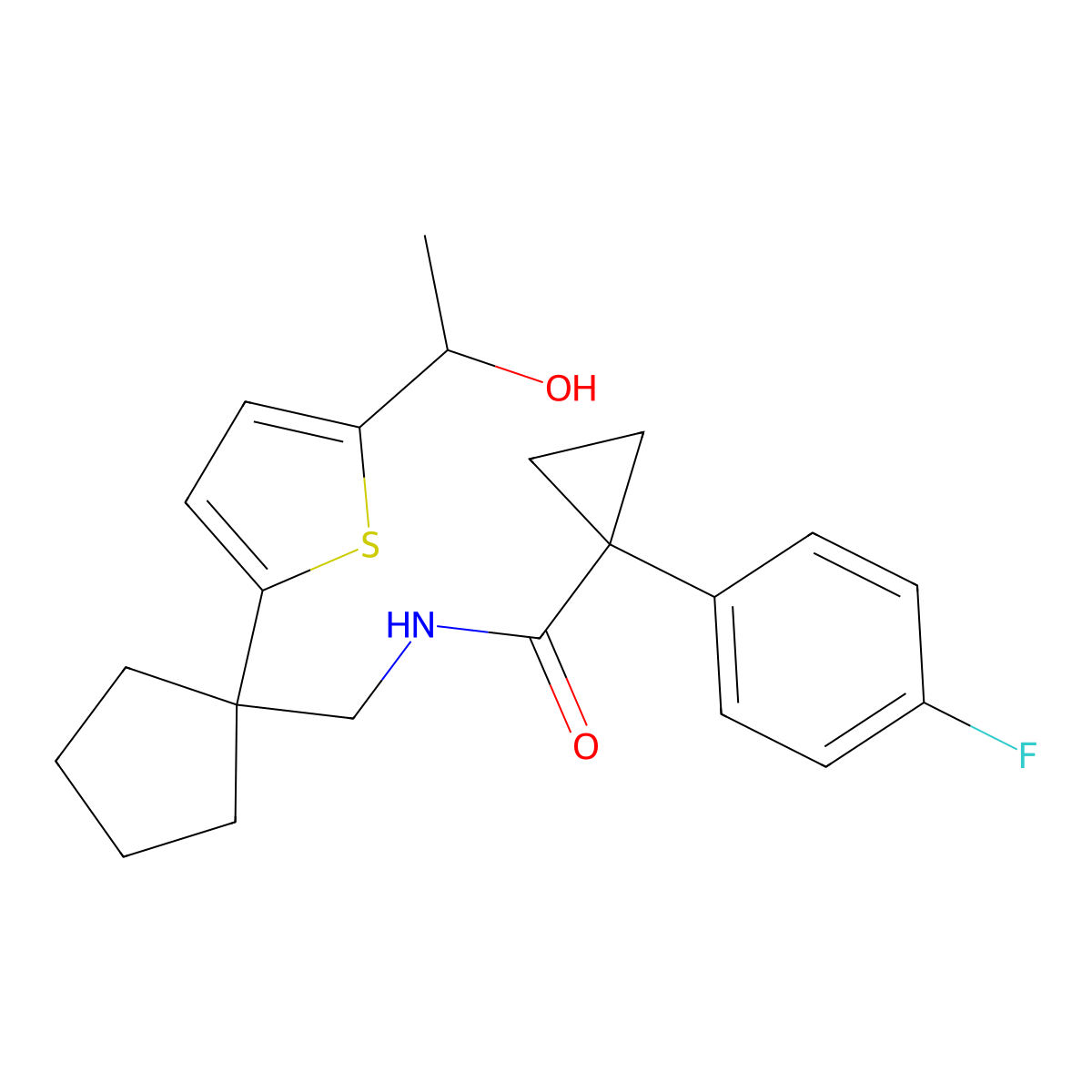 1-(4-fluorophenyl)-N-((1-(5-(1-hydroxyethyl)thiophen-2-yl)cyclopentyl)methyl)cyclopropanecarboxamide molecular structure, CAS 2034598-90-6