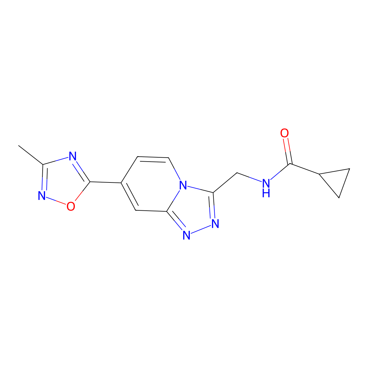 N-{[7-(3-methyl-1,2,4-oxadiazol-5-yl)-[1,2,4]triazolo[4,3-a]pyridin-3-yl]methyl}cyclopropanecarboxamide molecular structure, CAS 2034598-94-0