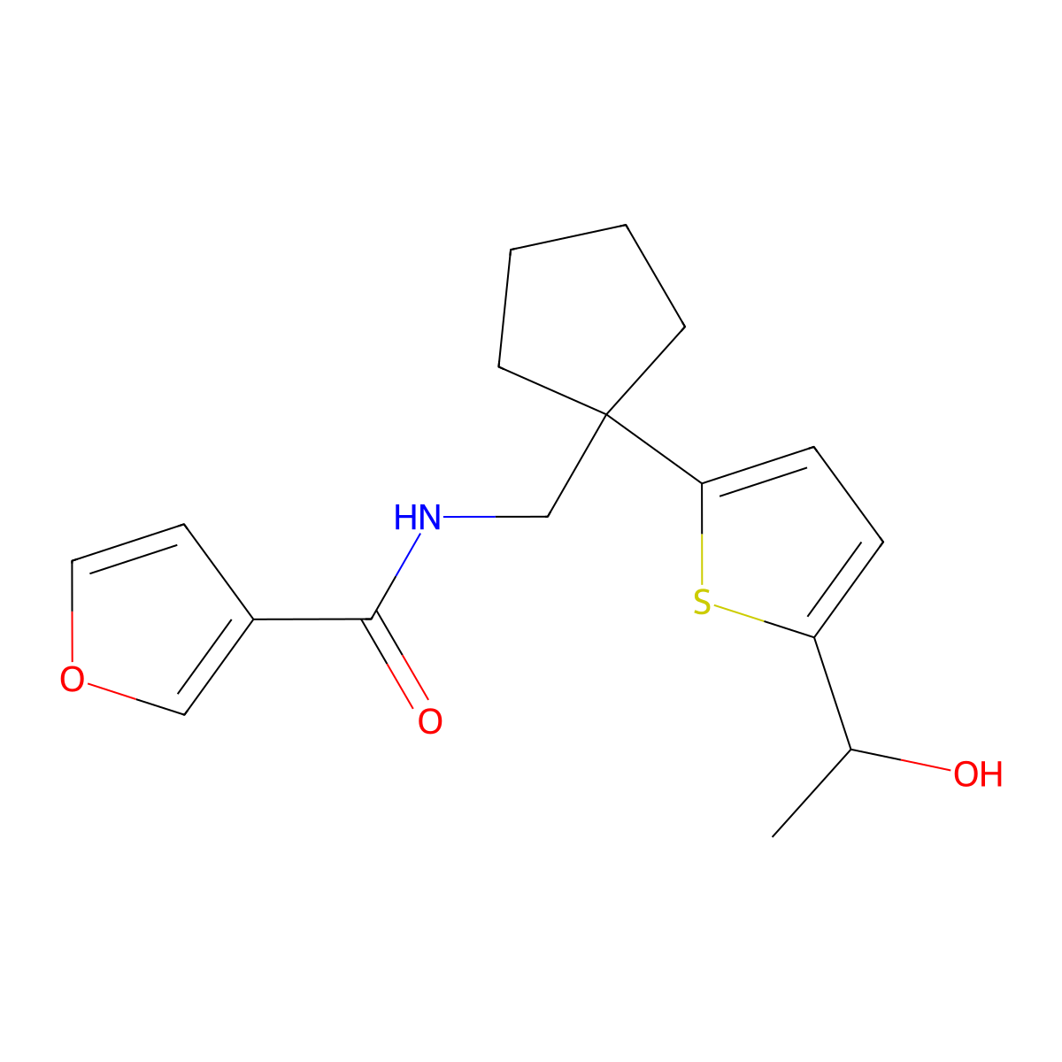 N-((1-(5-(1-hydroxyethyl)thiophen-2-yl)cyclopentyl)methyl)furan-3-carboxamide molecular structure, CAS 2034598-97-3