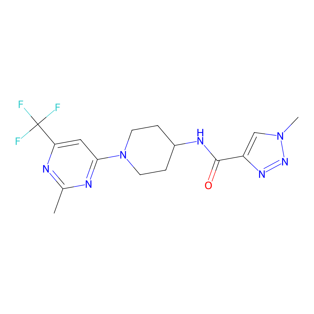 1-methyl-N-{1-[2-methyl-6-(trifluoromethyl)pyrimidin-4-yl]piperidin-4-yl}-1H-1,2,3-triazole-4-carboxamide molecular structure, CAS 2034599-08-9