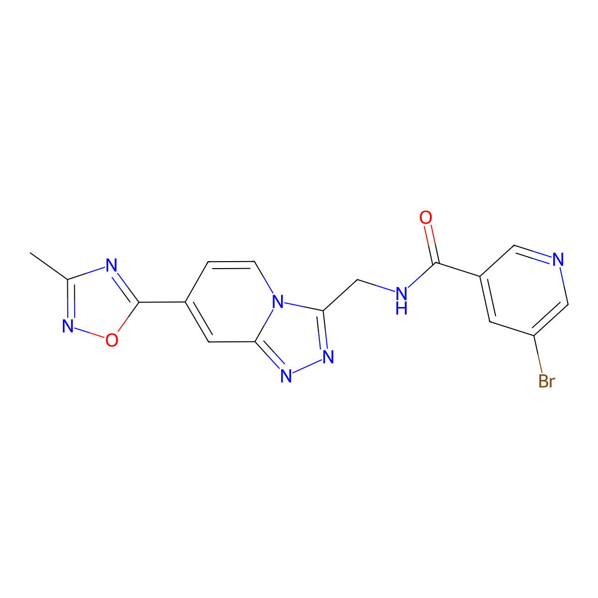 5-bromo-N-((7-(3-methyl-1,2,4-oxadiazol-5-yl)-[1,2,4]triazolo[4,3-a]pyridin-3-yl)methyl)nicotinamide molecular structure, CAS 2034599-09-0