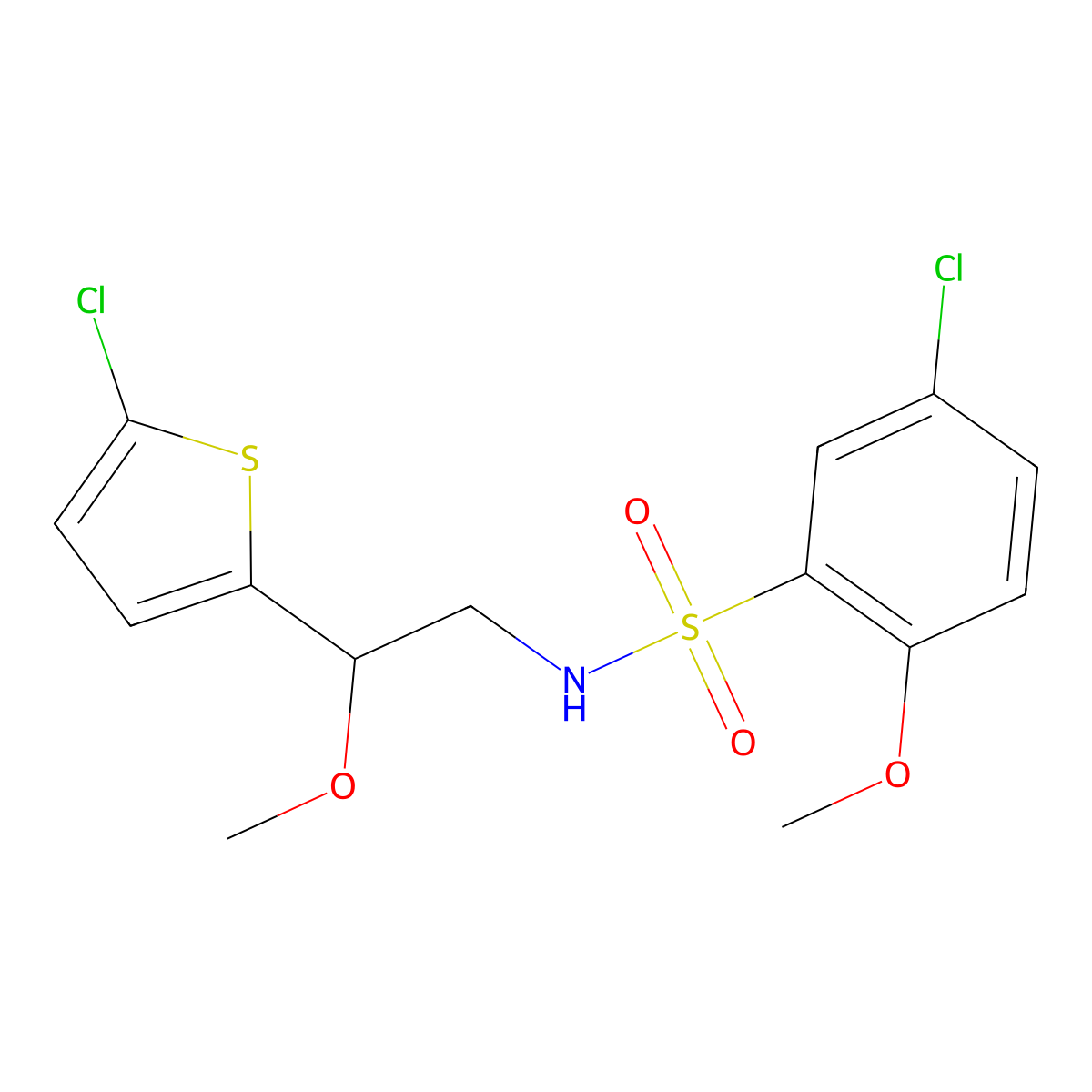 5-chloro-N-(2-(5-chlorothiophen-2-yl)-2-methoxyethyl)-2-methoxybenzenesulfonamide molecular structure, CAS 2034599-10-3