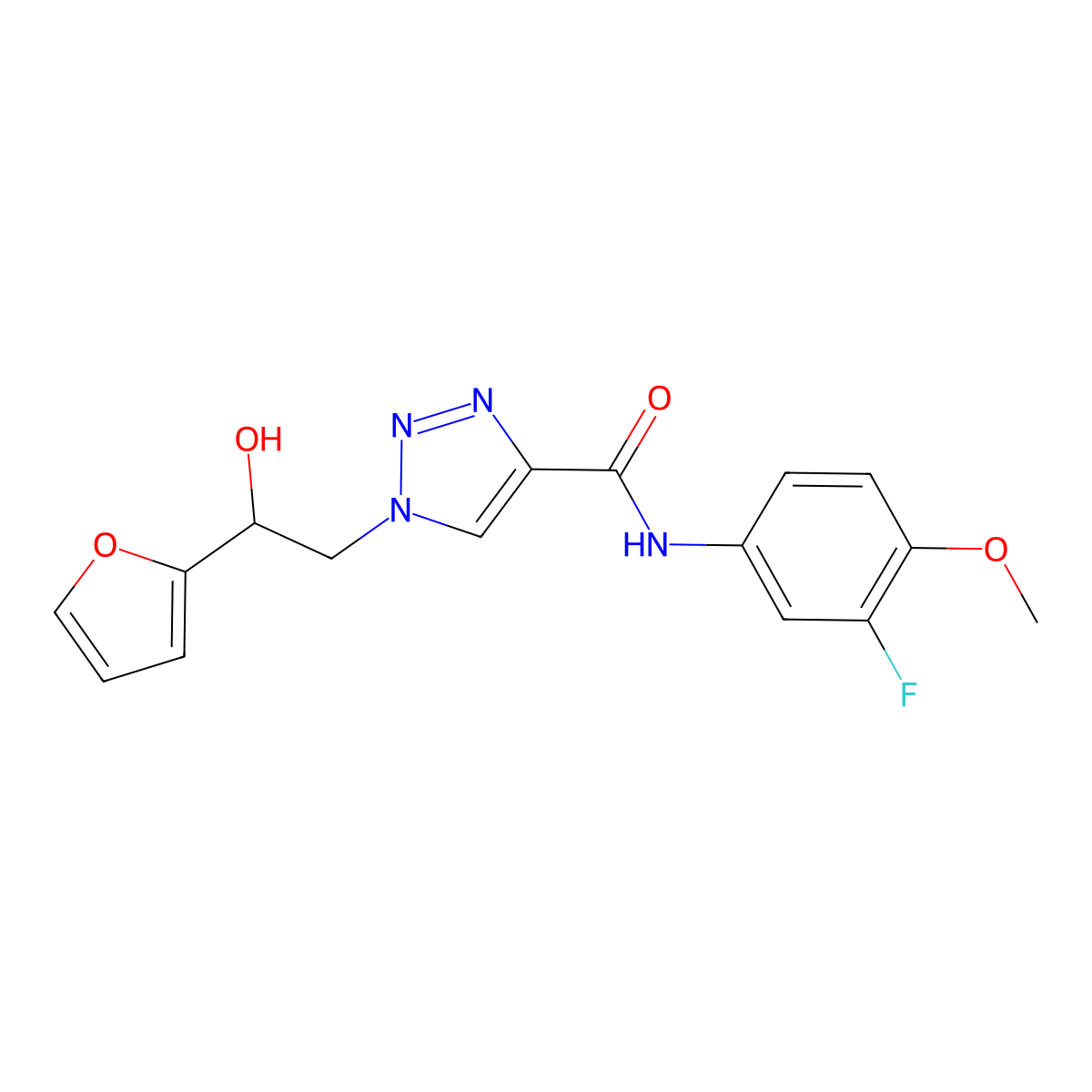 N-(3-fluoro-4-methoxyphenyl)-1-[2-(furan-2-yl)-2-hydroxyethyl]-1H-1,2,3-triazole-4-carboxamide molecular structure, CAS 2034599-14-7