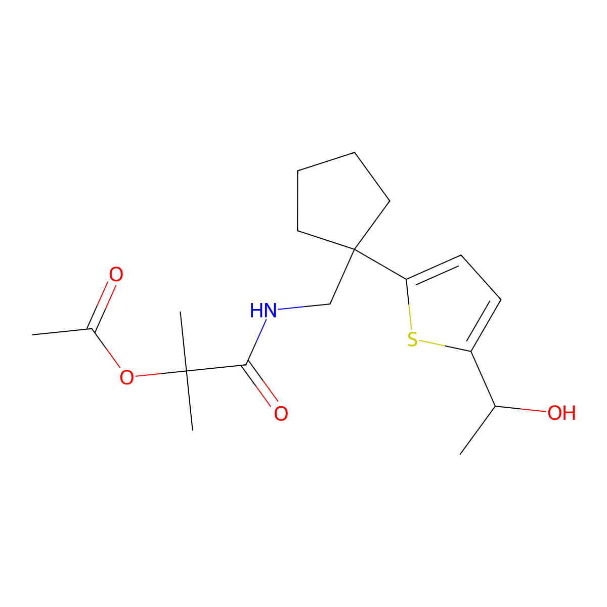 1-(((1-(5-(1-Hydroxyethyl)thiophen-2-yl)cyclopentyl)methyl)amino)-2-methyl-1-oxopropan-2-yl acetate molecular structure, CAS 2034599-16-9