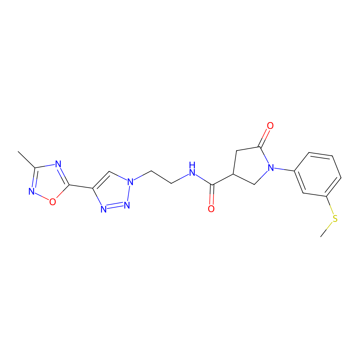 N-(2-(4-(3-methyl-1,2,4-oxadiazol-5-yl)-1H-1,2,3-triazol-1-yl)ethyl)-1-(3-(methylthio)phenyl)-5-oxopyrrolidine-3-carboxamide molecular structure, CAS 2034599-18-1